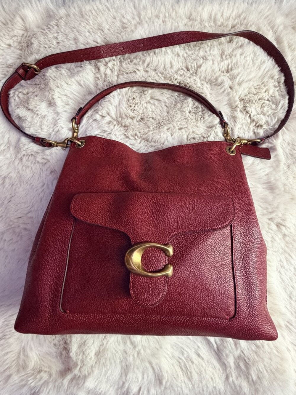 Coach Tabby Hobo Bag Red Pebbled Leather Shoulder Crossbody 78207 Like New